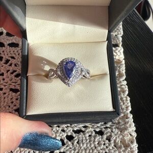 Elegant 14k white gold with Tanzanite Teardrop and diamond Ring